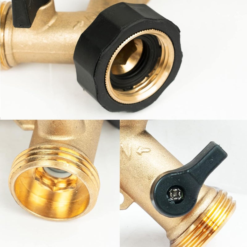 LIULO TOOL Brass Garden Hose Splitter 2 Way, Hose Y Splitter 3/4 Inch Heavy Duty Brass Hose Connector Tap Splitter, Hose Spigot Adapter 2 Valves with Rubber Washers (1 Pack) - Image 3
